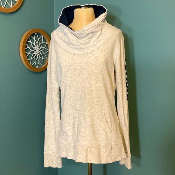 BENCH Oatmeal & Navy Cowl Neck Kangaroo Pocket Pullover Terry Sweatshirt - XL - Picture 1 of 10